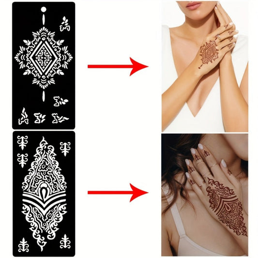 Reusable Tattoo Stencil Templates 9 Sheets Large Flower Designs Airbrush Glitter Body Art Kit for Arms Hands Navel Legs DIY Party Festival Fake Temporary Tattoo Supplies
