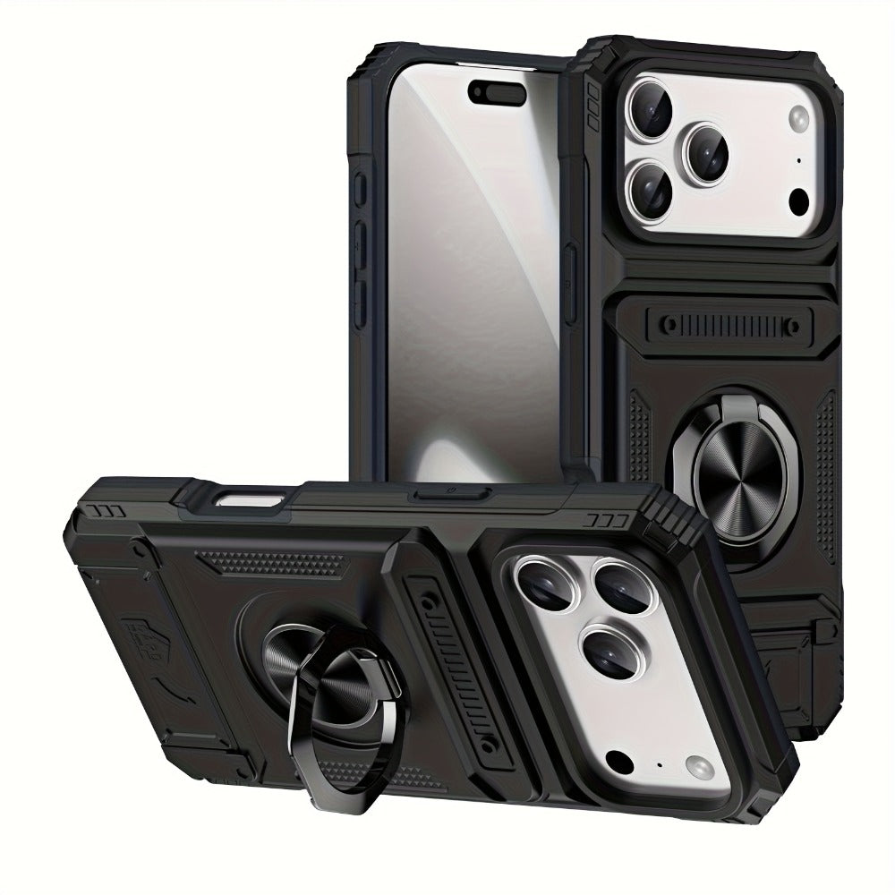 Wallet-Style iPhone Case with Card Slot, Ring Holder and Kickstand in 125 Model and Color Options