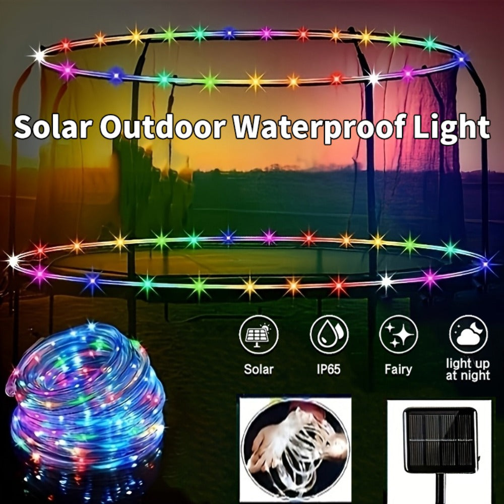 Solar Trampoline Rope Lights with Separate Panel, 50 or 100 LEDs and Multicolor, White or Blue Options