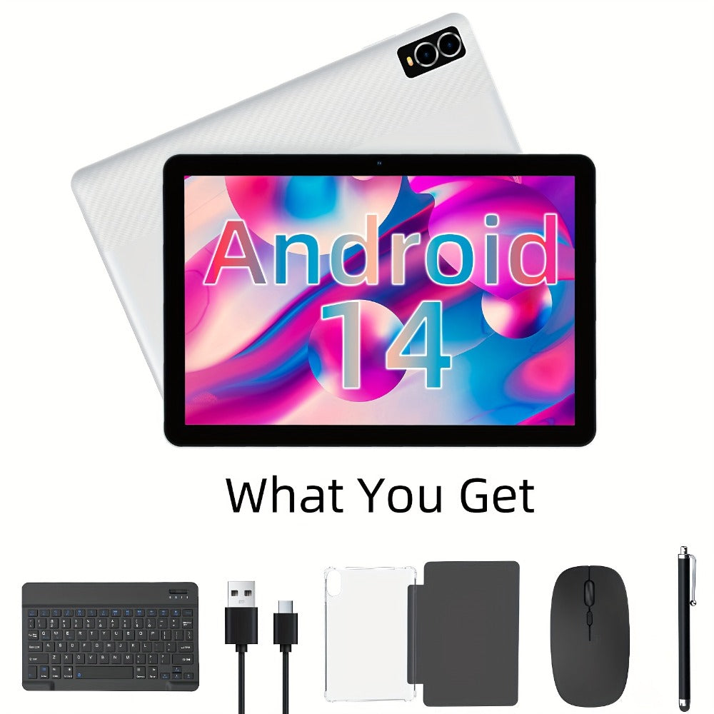 Android Tablet 10-Inch with Android 14, A523 Octa-Core, WiFi 6 and Tablet or Keyboard Options