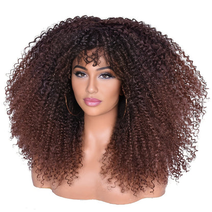 Synthetic Wig 18-Inch Kinky Curly Afro with Full Bangs, Glueless Straps and Combs for Costume Styling