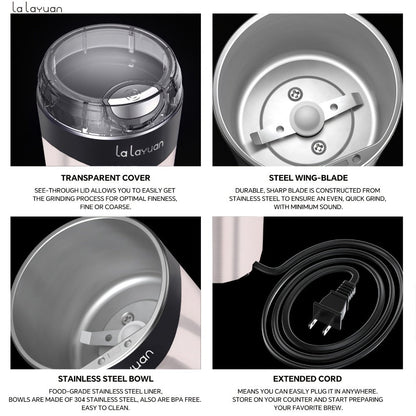 Coffee Bean Grinder Electric 200W Powerful Motor Stainless Steel Chamber Ultra-Fine Blade Grinder One-Touch 12 Cups Multi-Purpose for Spices Nuts Grains 110V US Plug