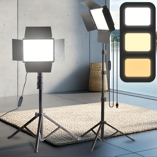 LED Fill Light Kit Studio Photography Lighting Set 10-Inch Square Dimmable 3 Color Modes with 51-Inch Adjustable Tripod 4pcs Baffles for Video Recording Live Streaming Selfie Conference Photo Studio