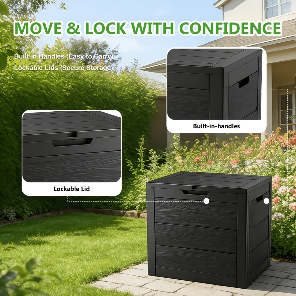 35- or 75-Gallon Outdoor Deck Box with Hinged Lid, Side Grips and Black or Beige Model Options