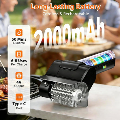 Electric BBQ Grill Brush Cordless Rechargeable Grill Cleaner with 800 RPM Rotating Head, 2000mAh Battery, 304 Stainless Steel Bristles – Outdoor Grilling Tool, Father's Day Gift
