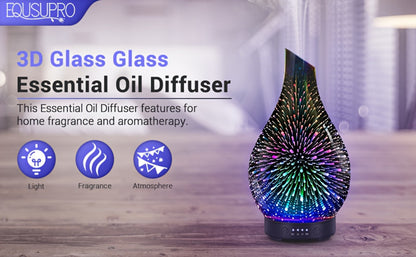 120ml Glass Essential Oil Diffuser with Teardrop Body, Four Timer Labels, Seven-Color Light and Oil Bundle