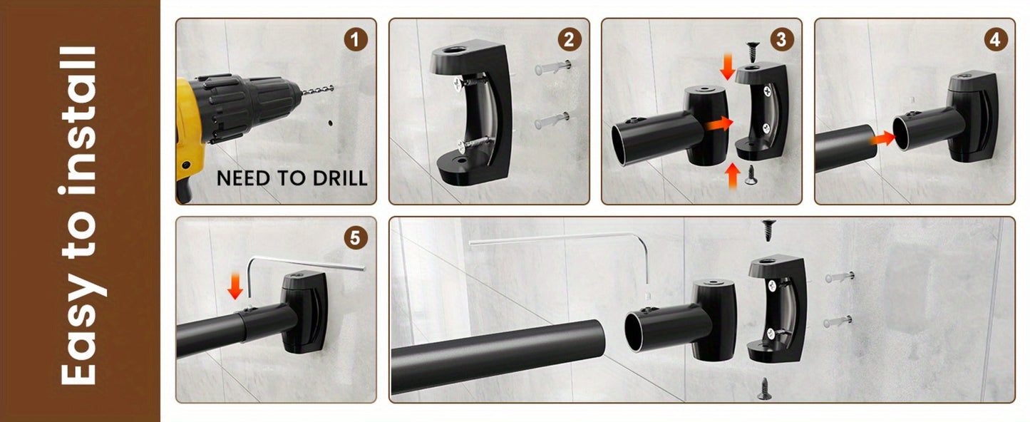 Curved Shower Curtain Rod Adjustable 43-72 Inch - Rustproof Aluminum Tension Mount No Drilling Extra Space Shower Rod for Bathtub Stall | Black Bronze Chrome Brushed Nickel | Bathroom Hardware Upgrade
