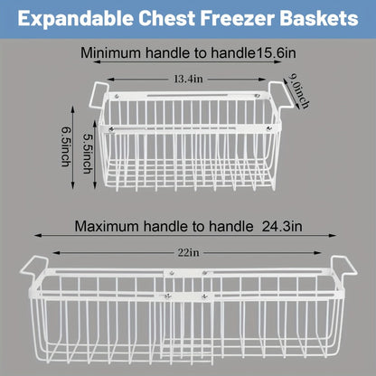 Expandable Wire Freezer Organizer Basket Set with Hanging Handles and 15.6- to 24.3-Inch Width Options