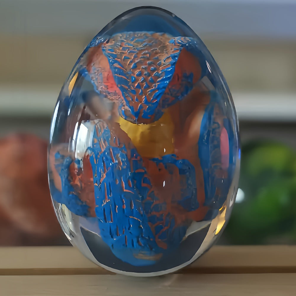Transparent Dragon Egg Figurine in Red or Green with Oval Resin-Style Display Form Pictured