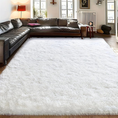 Area Rug Fluffy Faux-Fur Shag in Solid, Tie-Dye and Ombre Colors with Six Retained Room Sizes