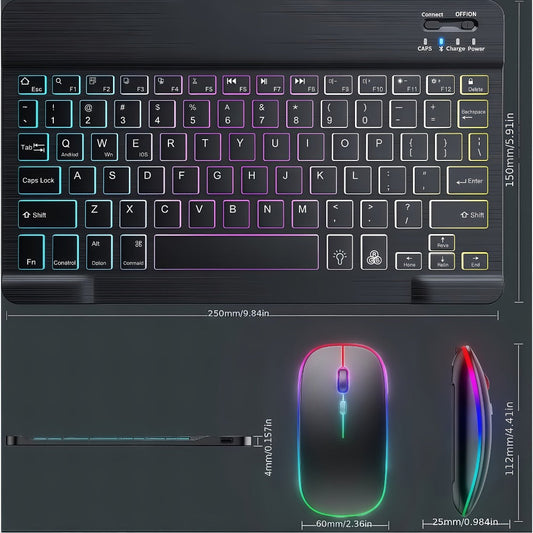 RGB Backlit Keyboard and Mouse Combo 7 Color LED – Ultra-Thin Scissor Keys Quiet Wired Set for PC Desktop Laptop | Black White | Home Office Gaming Desk Setup Keyboard Mouse