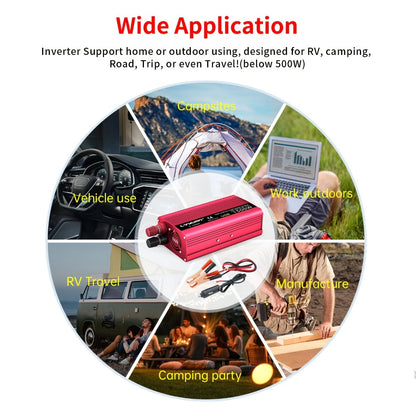 Car Power Inverter 500W 12V to 110V AC Outlet Converter with QC3.0 USB Port for Vehicle Boat Truck RV Portable Auto Power Adapter 200W Rated American Standard Socket Black Red