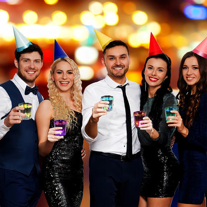 LED Light-Up Party Cup Set with 12 or 15 Short 2 oz Plastic Tumblers in Mixed Color Designs