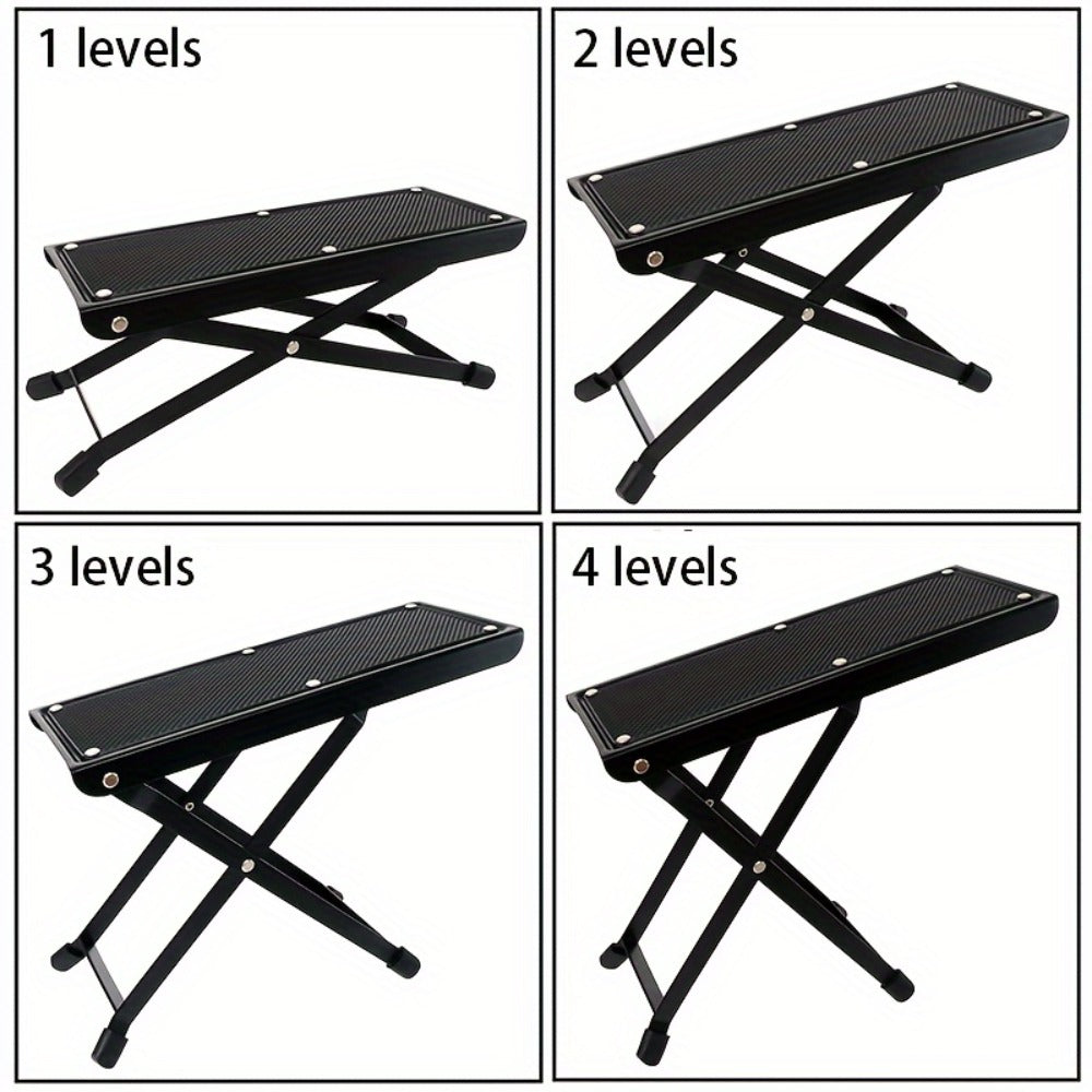Adjustable Pedicure Footrest with Four-Level or Six-Level Scissor Stand and Textured Black Top Platform