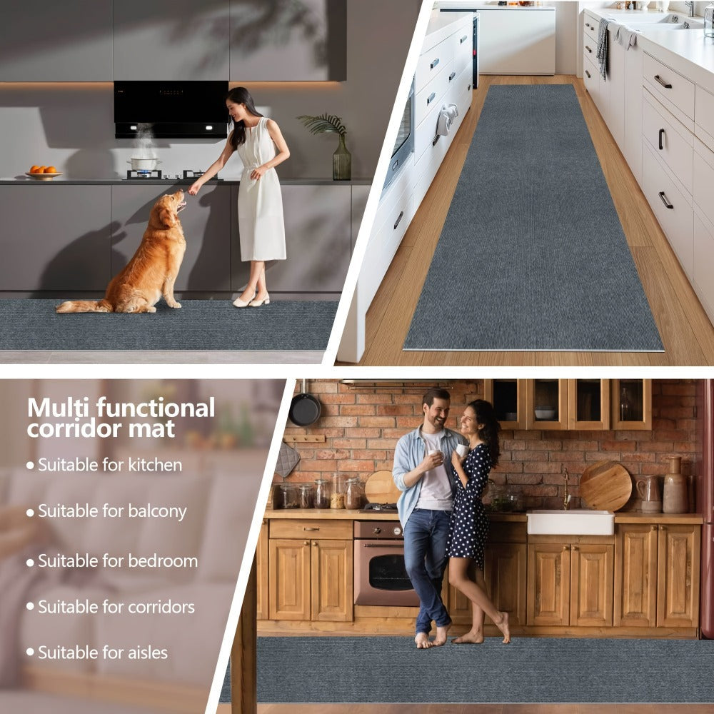 Striped Runner Rug Non-Slip Machine Washable – 100% Polyester PVC Backing Indoor Outdoor Hallway Mat, Soundproof 0.2" Thick Carpet for Kitchen, Patio & Entryway – 5 Colors, 4 Sizes