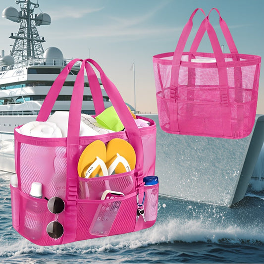 Mesh Beach Tote Bag Large Capacity with Multiple Pockets – Lightweight See Through