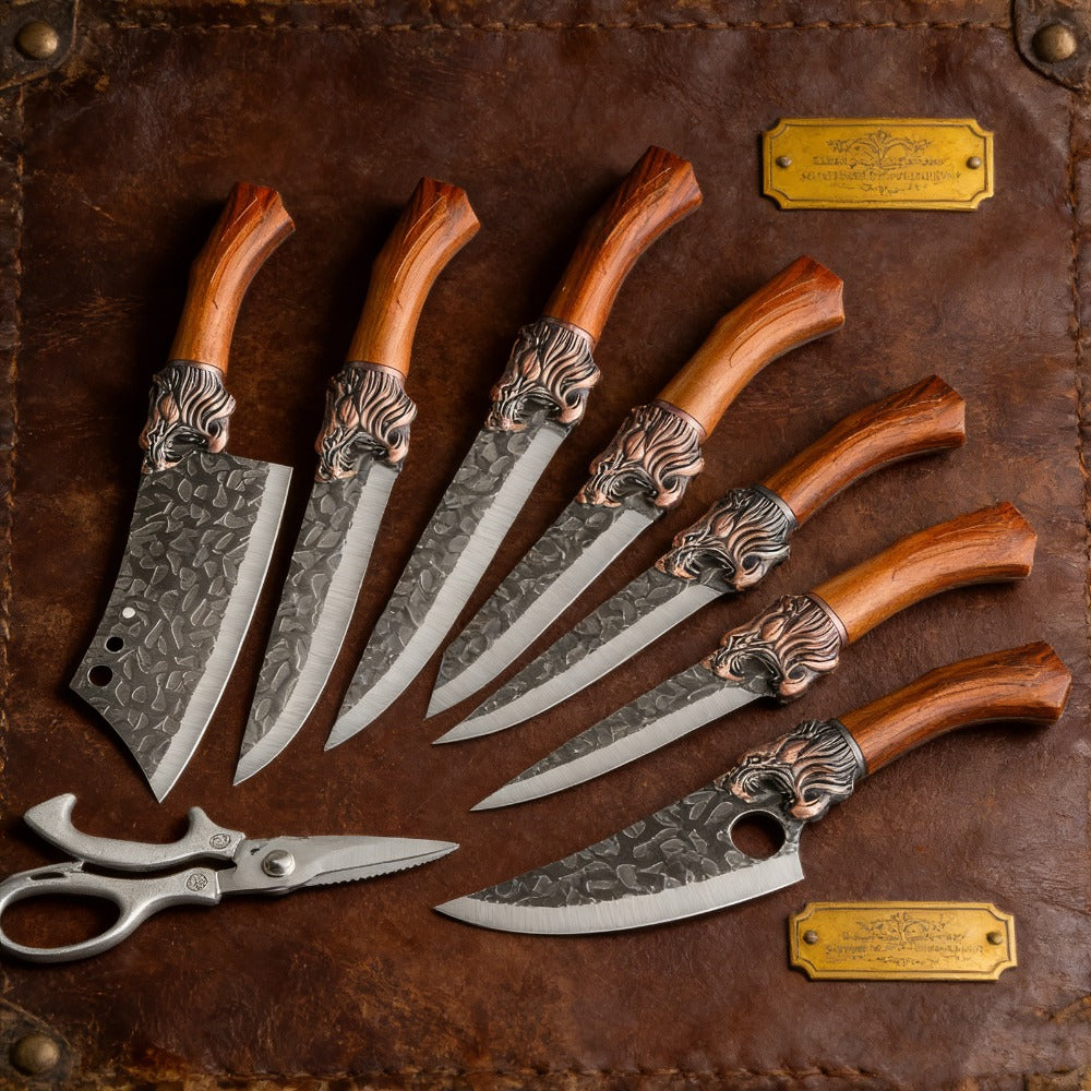 Kitchen Knife Set Professional Forged Stainless Steel Chef Knife Set with Boning Knife Slicing Knife Carving Knife Fillet Knife Butcher Knife Scissors Ultra Sharp Durable Meat Fish 4pc 7pc