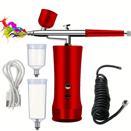 Rechargeable Cordless Airbrush Kit with Green, Pink, Red or Black Three-Gear Pump and Three Cup Options