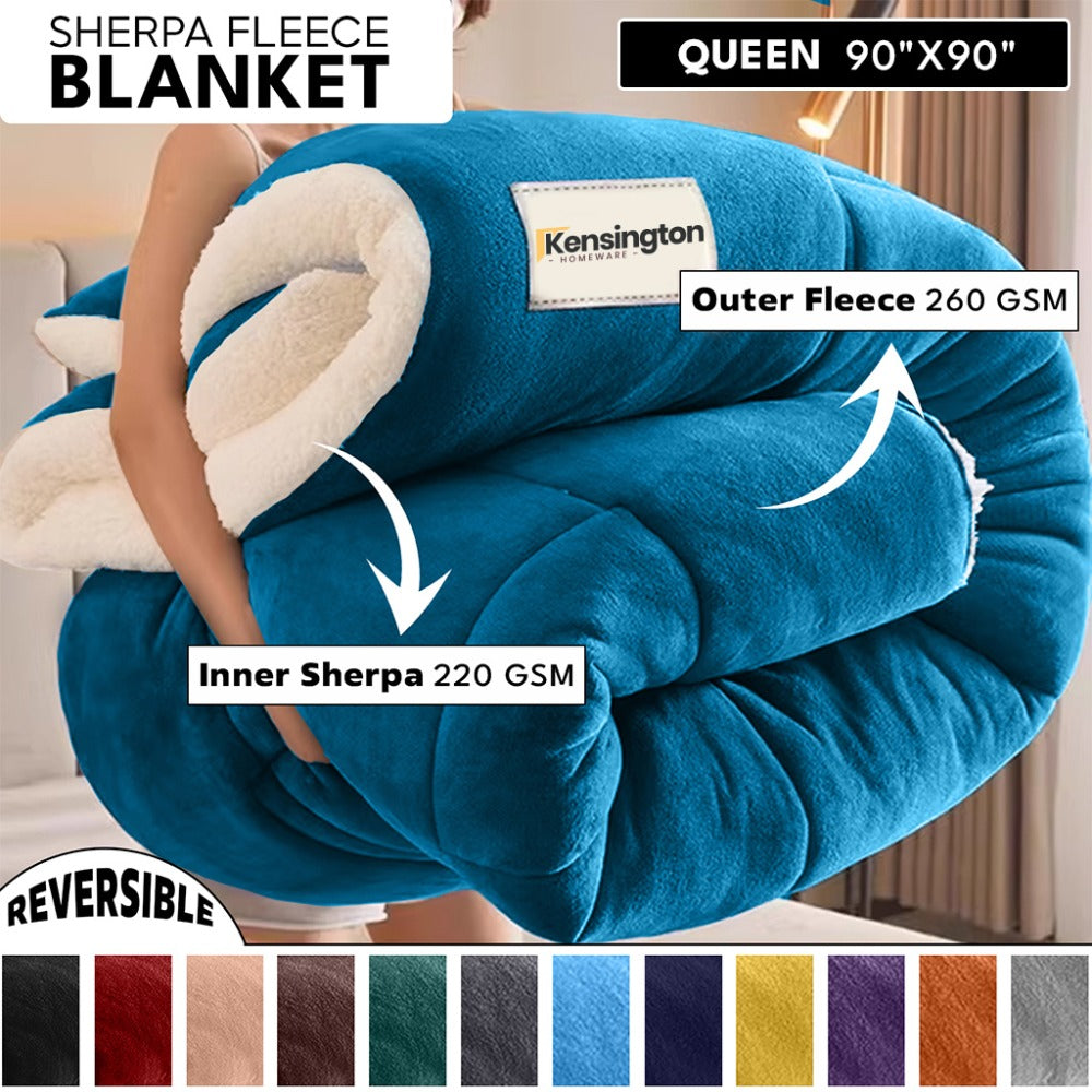480GSM Sherpa Fleece Blanket – Double-Sided Heavy Warm Throw for Couch, Bed & Travel, Reversible All Season, 13 Colors, 3 Sizes