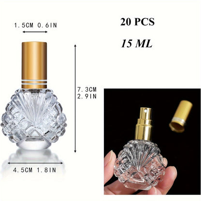 Glass Perfume Atomizer Bottles 15ml 20 Pack Gold Refillable Fine Mist Spray Travel Fragrance Bottles with 5 Funnels and 5 Pipettes for Perfume Cologne Essential Oil Decanting Sampling Gift Set