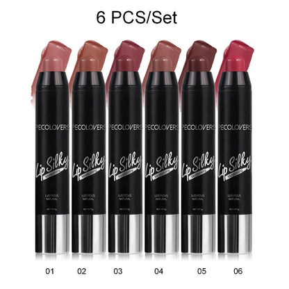 Lipstick Set, PECOLOVERS 6-Piece Cream Crayon Collection with Nude, Rose, Berry and Red Colors