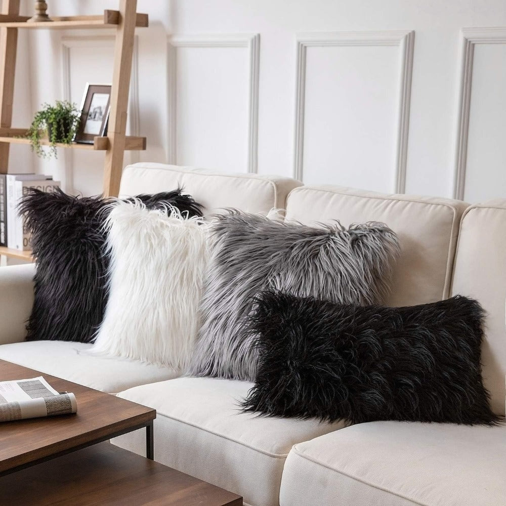 Faux-Fur-Look Throw Pillow Covers, Pack of Two with Zipper Closures and 40 Exact Color-Size Options