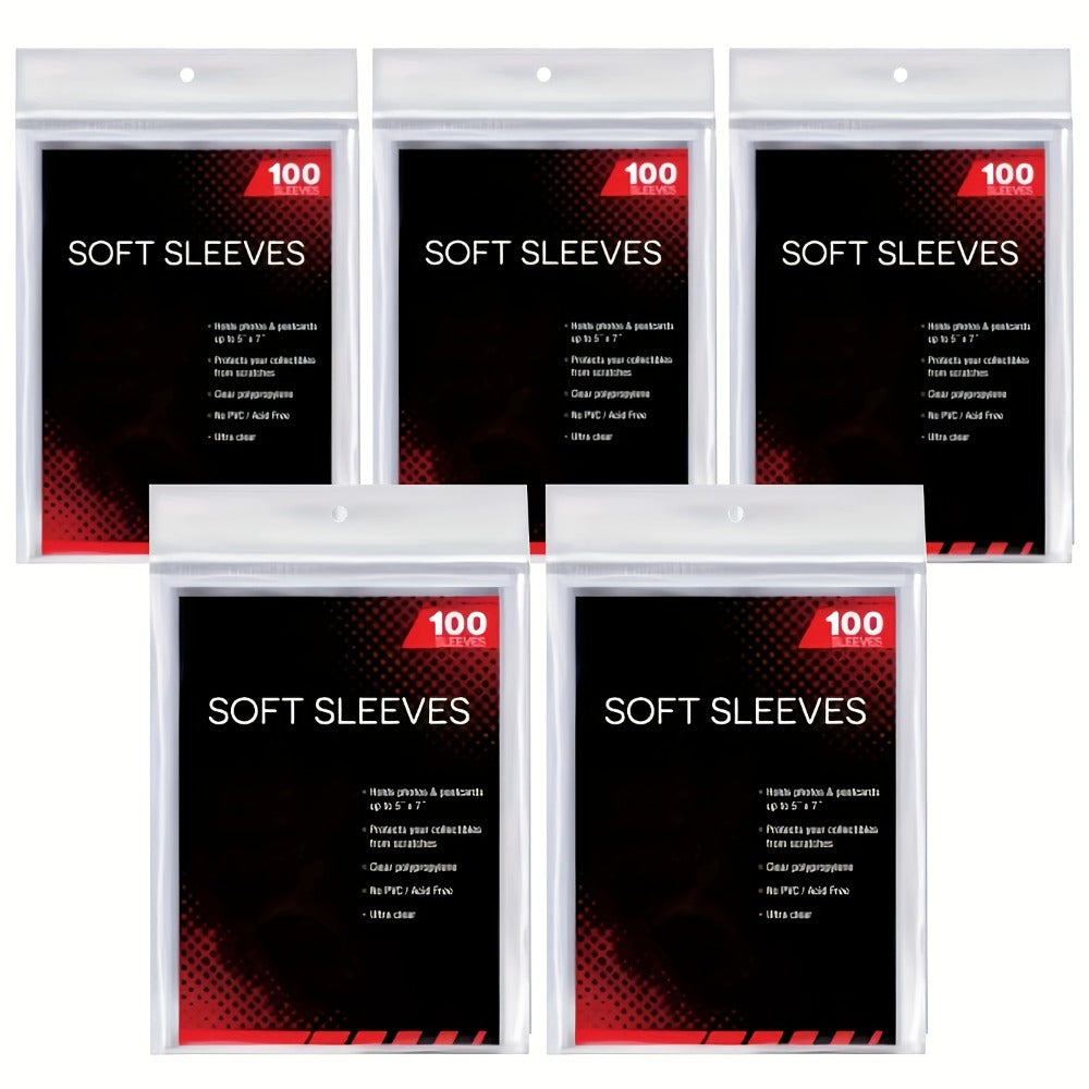 Five-Pack Clear Trading Card Sleeve Set with 100 Soft Sleeves per Pack in Standard 3 x 4-Inch Size