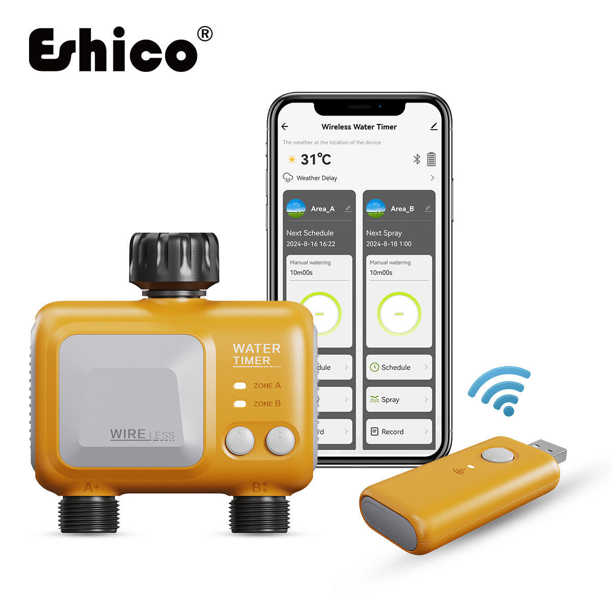 Dual-Outlet WiFi Hose Timer with Gateway, Two Independent Watering Zones and HCT-626-UN Controller