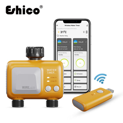 Dual-Outlet WiFi Hose Timer with Gateway, Two Independent Watering Zones and HCT-626-UN Controller