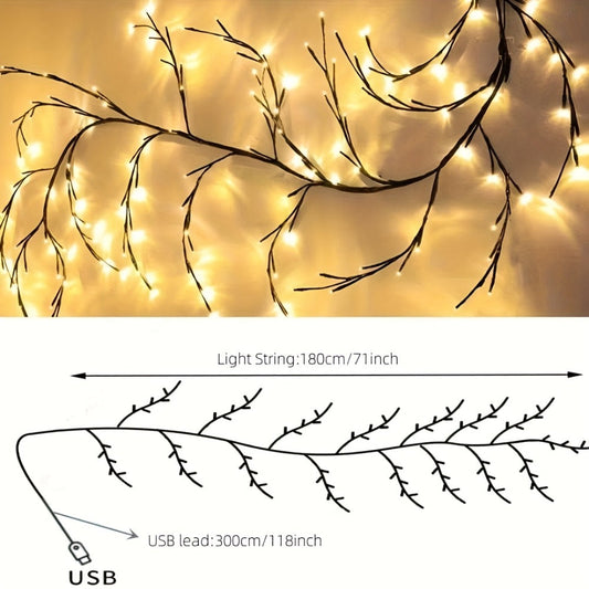 String Lights, 96-LED Bendable Willow Branch Fairy Lights with USB Power, Remote Control and Eight Indoor Modes