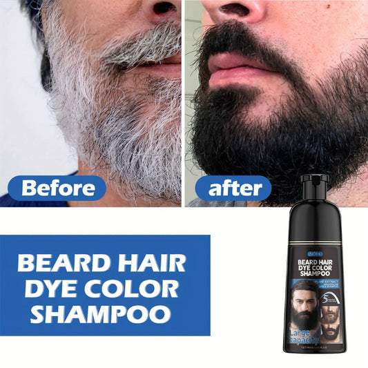 Men's Black Beard Dye 3-in-1 Hair & Beard Color Kit - Fast Blackening in 10-15 Minutes, Nourishing Skin-Safe Formula, Natural Look, Gray Coverage, Extra Large 500ml / 16.91oz