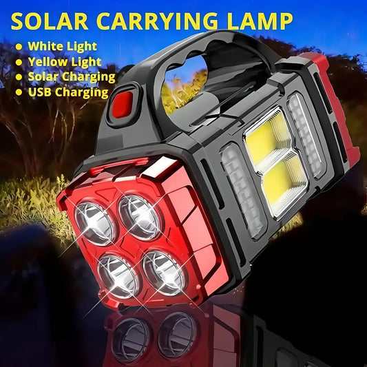Flashlight 2000-Lumen Solar and USB-C Rechargeable Carrying Light with Power Bank and Four Modes