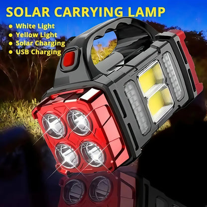 Flashlight 2000-Lumen Solar and USB-C Rechargeable Carrying Light with Power Bank and Four Modes