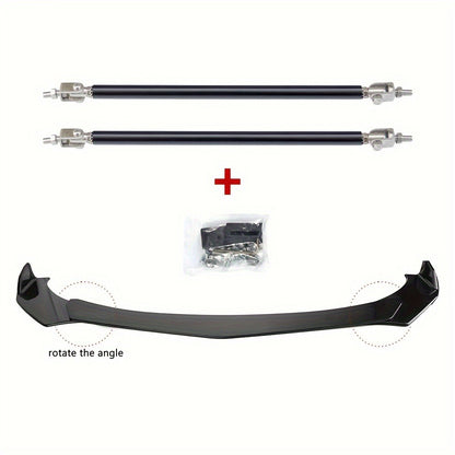 Front Bumper Lip Splitter Spoiler Kit with Strut Rods – Fits Ford Mustang 2000-2021, Dodge Challenger SRT Hellcat, Infiniti G37 Coupe Sedan – ABS Black Body Kit