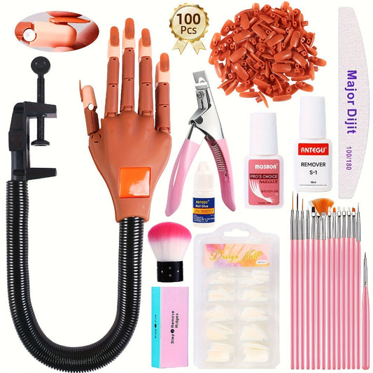 Nail Practice Hand Flexible Fake Hand Model Training Kit for Acrylic Nail Art – Nail Glove Set with Pink Hand Mold for Beginners & Professional Nail Technicians
