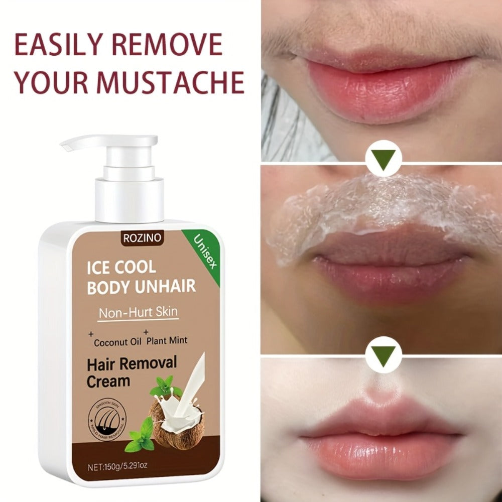 Hair Removal Cream ROZINO 150g Coconut and Mint Pump Bottle with Carton for External Body Grooming