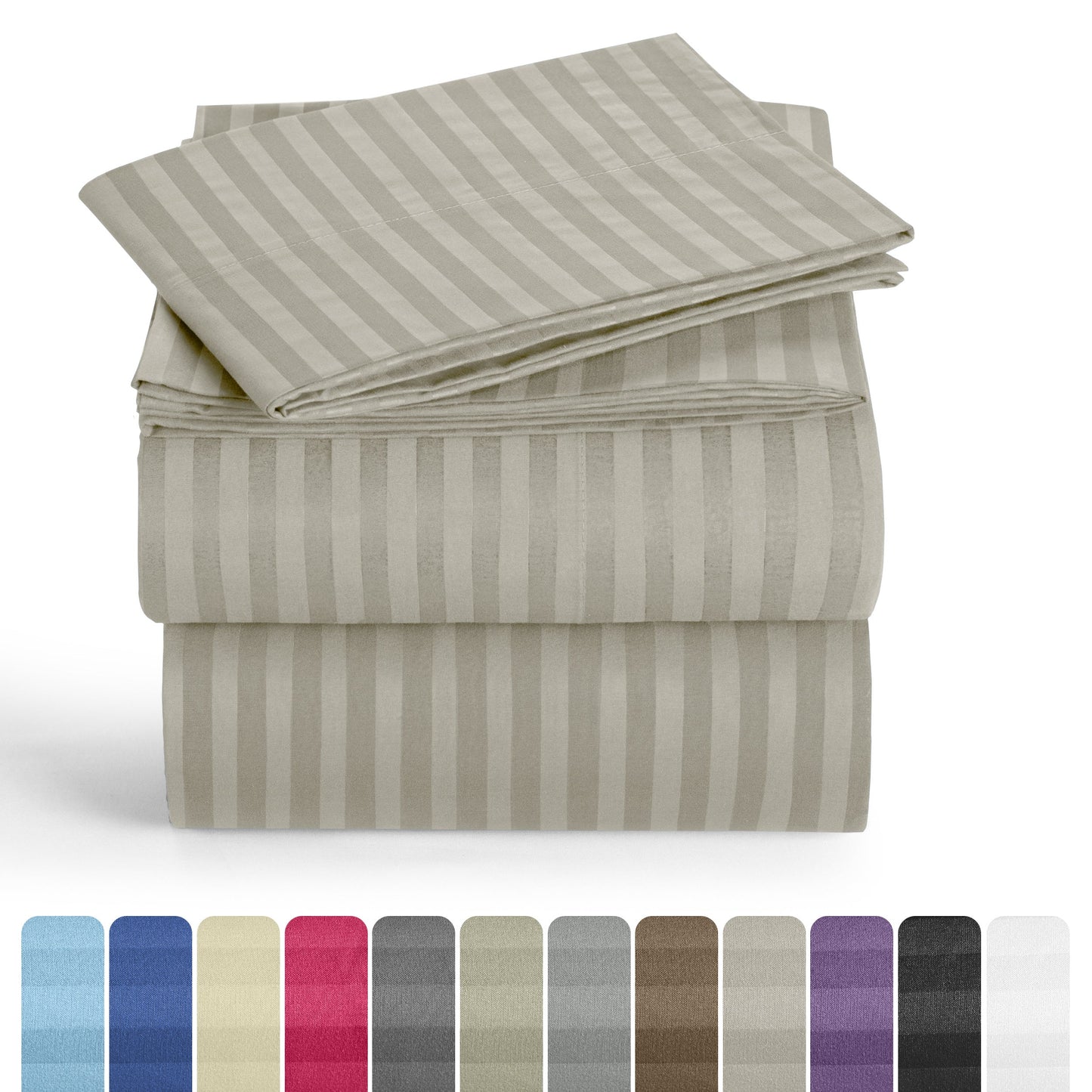 Striped Microfiber Sheet Set with 3- or 4-Piece Packages, 11 Colors and Six Bed Size Options