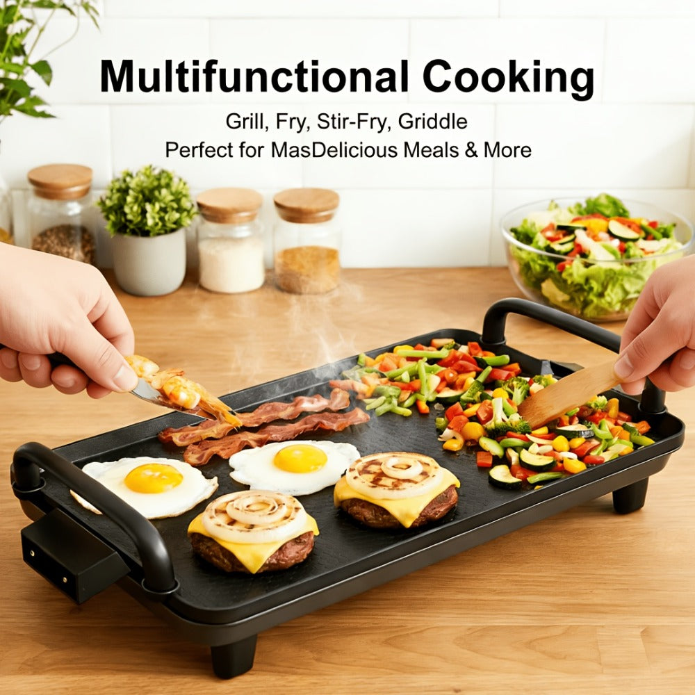 Rectangular Electric Griddle in 15.35 x 8.66 or 22.83 x 10.24 Inches with End Handles and Drip Area