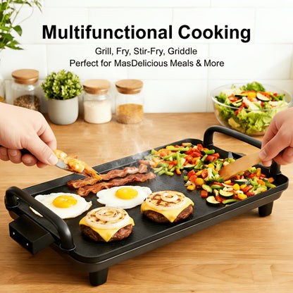 Rectangular Electric Griddle in 15.35 x 8.66 or 22.83 x 10.24 Inches with End Handles and Drip Area