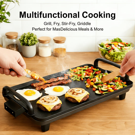 Electric Griddle with Non-Stick Coating - Large Submersible Cooking Surface, Make 15 Eggs at Once, Hassle-Free Cleanup, 2 Sizes Available - Perfect for Breakfast, Pancakes & Family Cooking