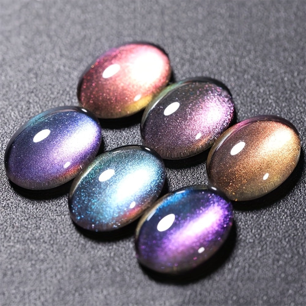 Gel Nail Polish – Cat Eye Magnetic 8pcs Aurora Glitter Black Crystal Semi-Permanent — 3D Light-Shifting Nail Art Gel No Base Color…