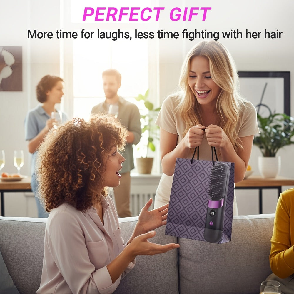 Ionic Hair Straightener Brush USB-C Rechargeable 3-in-1 Straightener Curler Styler — Adjustable Temperature, Anti-Scald Bristles, Frizz Control & Shine Boost, Salon Results at Home for All Hair Types