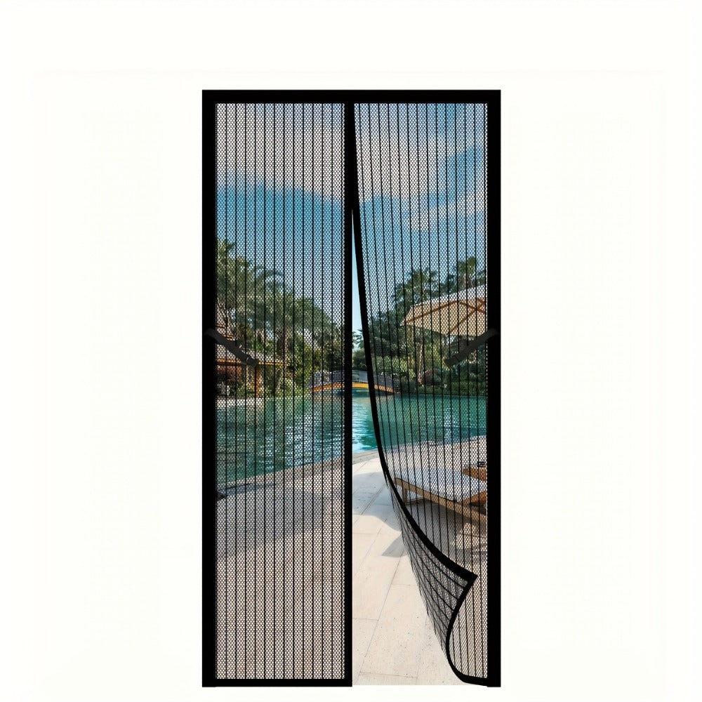 Black Magnetic Screen Door with Mesh Curtain, Metal Frame and Self-Closing Center for 39 x 82 Inch Doorways