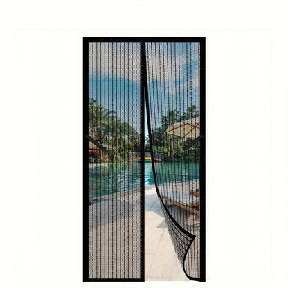Black Magnetic Screen Door with Mesh Curtain, Metal Frame and Self-Closing Center for 39 x 82 Inch Doorways