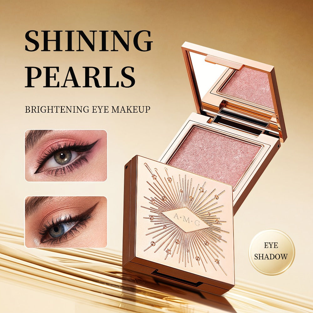 Shimmer Eyeshadow Palette 5 Shades Glowing Waterproof Creamy Blendable Formula with Built-in Mirror - Luxury Packaging Radiant Finish Starlight Tea Brown Eye Makeup Gift Women