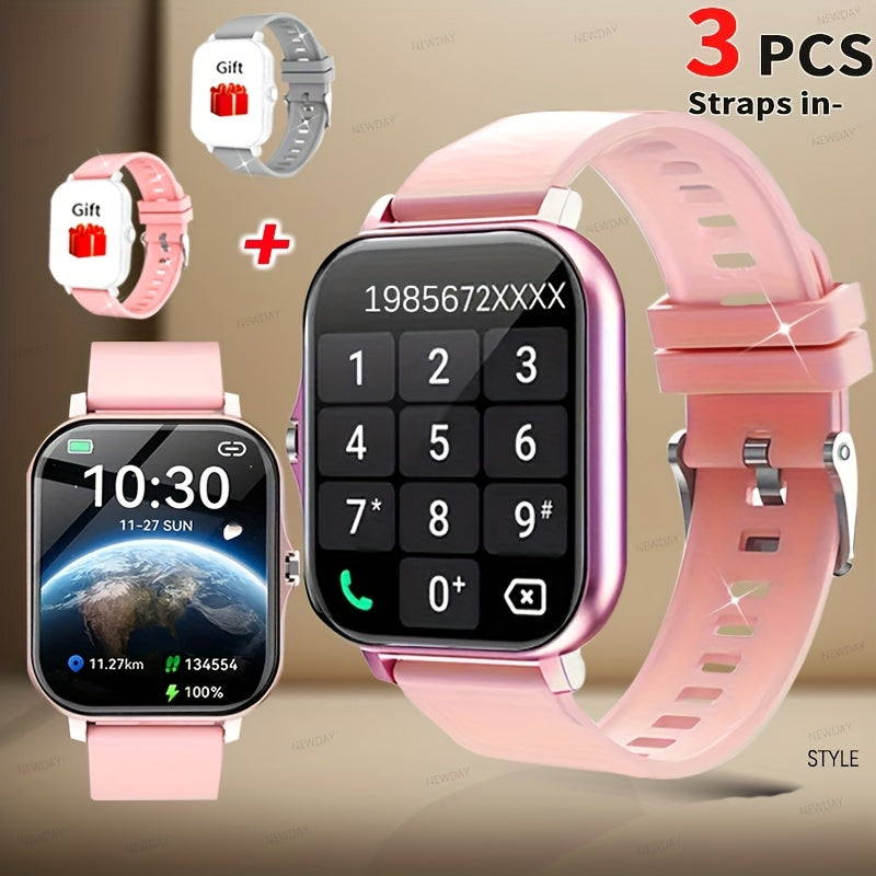 Smartwatch with 3 Straps Set 1.83" Full Touch Screen – Wireless Calling Multi Sport Mode Navigation Remote Camera Music USB Rechargeable for Men Women Black Pink Silver Gold