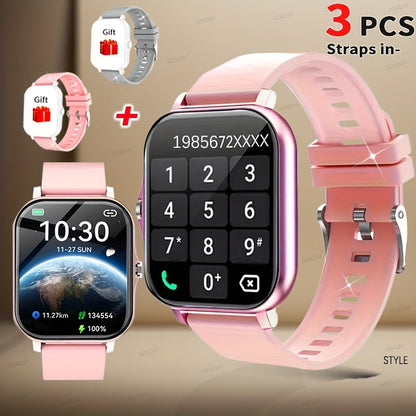 Smartwatch with 3 Straps Set 1.83" Full Touch Screen – Wireless Calling Multi Sport Mode Navigation Remote Camera Music USB Rechargeable for Men Women Black Pink Silver Gold