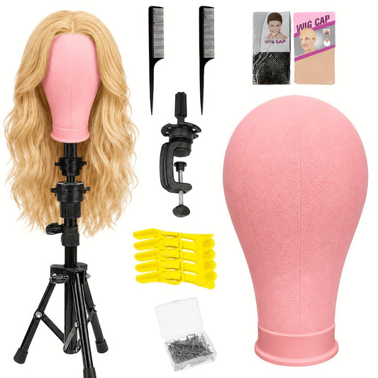 Mannequin Head with Adjustable Wig Stand Set 22 Inch Reinforced Manikin Head for Wig Styling Cosmetology Practice Salon Display Pink Black White Colors