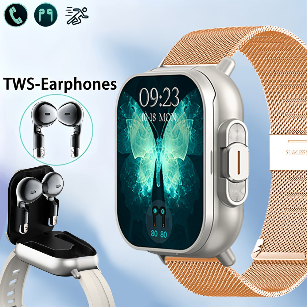 Smart Watch and TWS Earbuds Combo with Integrated Charging Case and Ten Metal Strap Selections