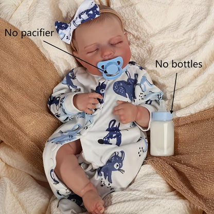 18-Inch Baby Doll in Blue-Print Outfit with Sleeping or Open-Eye Face Options and No Bottle or Pacifier